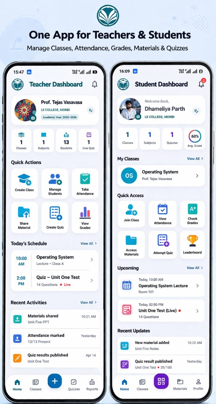 A class and its subjects in the Veda teacher app